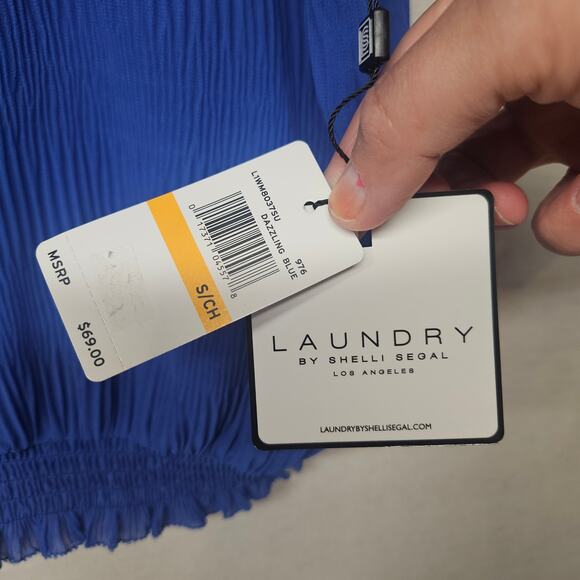 NWT Laundry by Shelli Segal Blue Short Sleeve Sheer Layer blouse - Picture 3 of 9